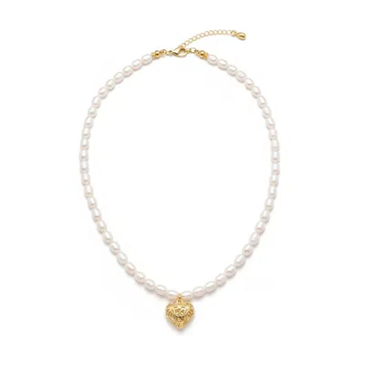 Angel Barocco Women's Golden Heart Freshwater Pearl Necklace In Multi