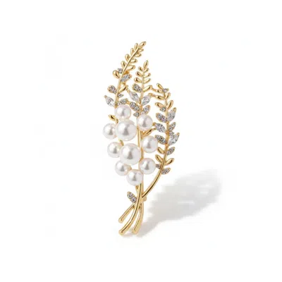 Angel Barocco Women's Golden Pearl Leaf Brooch