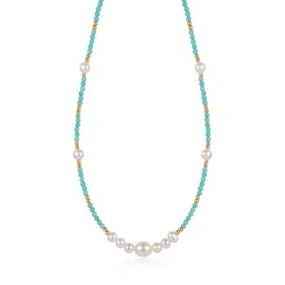 Angel Barocco Women's Green Freshwater Pearl Turquoise Beaded Necklace In Blue