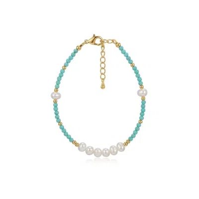 Angel Barocco Women's Green Freshwater Pearl Turquoise Bracelet