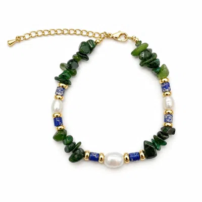 Angel Barocco Women's Green Gemstone, Blue Ceramic & Baroque Pearl Bracelet