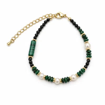 Angel Barocco Women's Green Malachite, Black Crystal & Baroque Pearl Beaded Bracelet