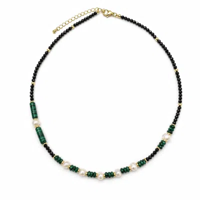 Angel Barocco Women's Green Malachite, Black Crystal & Baroque Pearl Beaded Necklace