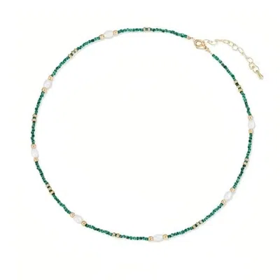 Angel Barocco Women's Green Malachite Pearl Beaded Necklace In Neutral