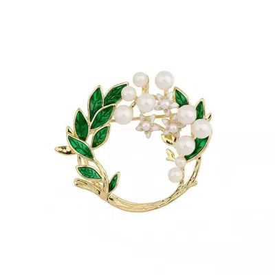 Angel Barocco Women's Green Pearl Jasmine Brooch