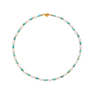 Angel Barocco Women's Green Pearl Turquoise Beaded Necklace In Blue