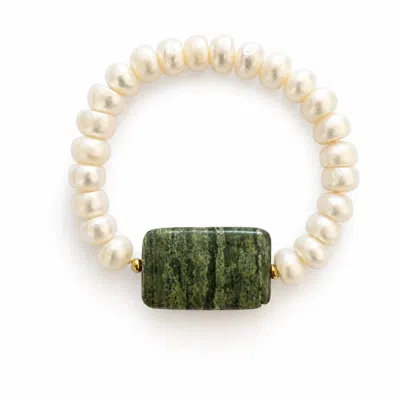 Angel Barocco Women's Green / White Green Serpentine Freshwater Pearl Stretch Bracelet In Green/white