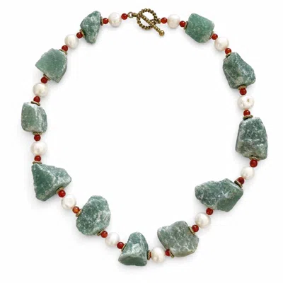 Angel Barocco Women's Green / White Raw Green Chalcedony Pearl Statement Necklace In Green/white