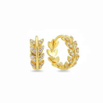 Angel Barocco Women's Leaf Diamond Hoop Earrings In Sterling Silver - Silver In Gold
