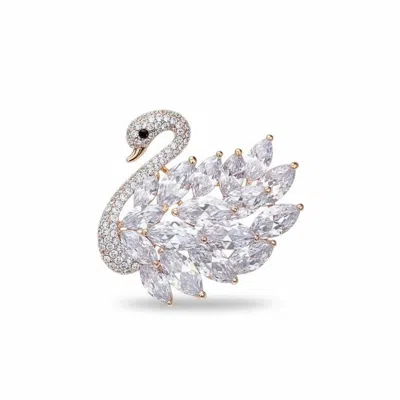 Angel Barocco Women's Luxury Diamond Swan Brooch - Silver