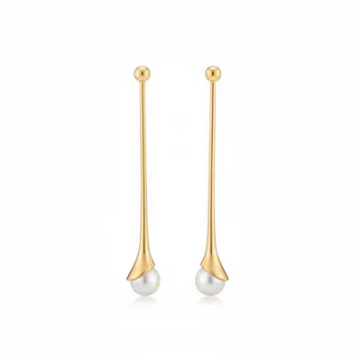 Angel Barocco Women's Minimalist Pearl Drop Bar Earrings - Gold