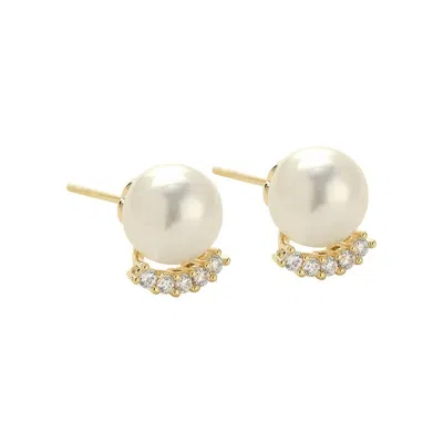 Angel Barocco Women's Moissanite Freshwater Pearl Silver Stud Earrings - Gold
