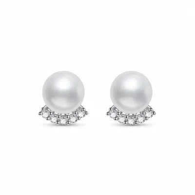 Angel Barocco Women's Moissanite Freshwater Pearl Silver Stud Earrings - Silver