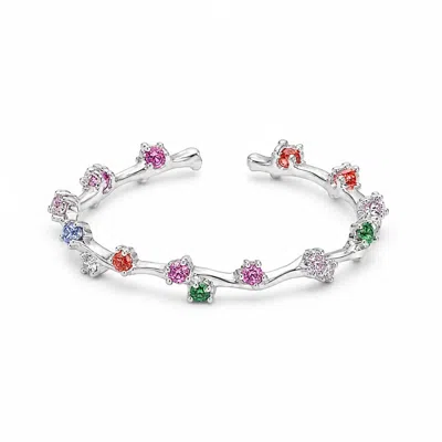Angel Barocco Women's Multicolour Zircon Vine Sterling Silver Open Ring In Gray