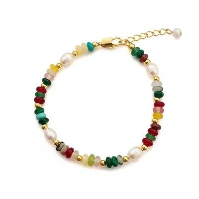 Angel Barocco Women's Multi-coloured Natural Stone Pearl Bracelet In Gold