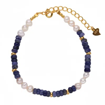 Angel Barocco Women's Natural Pearl & Blue Stone Bracelet In Animal Print