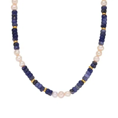 Angel Barocco Women's Natural Pearl & Blue Stone Necklace In Purple