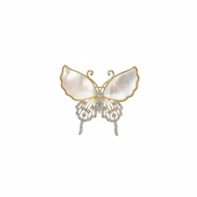 Angel Barocco Women's Natural Shell Diamond Butterfly Brooch - White In Gold