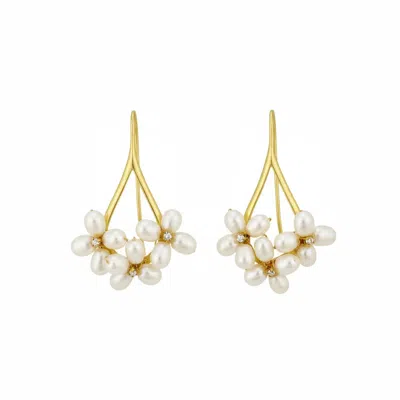 Angel Barocco Women's Petal Cluster Pearl Drop Earrings - White In Gold