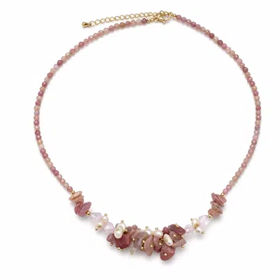 Angel Barocco Women's Pink Gemstone, Rose Quartz & Freshwater Pearl Cluster Necklace