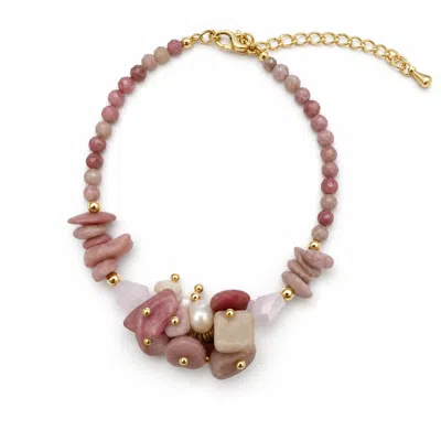 Angel Barocco Women's Pink Rhodonite, Rose Quartz & Pearl Cluster Bracelet