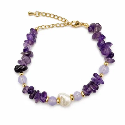 Angel Barocco Women's Purple Amethyst Chip & Baroque Pearl Bracelet