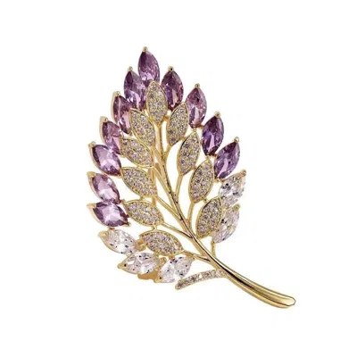 Angel Barocco Women's Purple Crystal Leaf Brooch In Gold