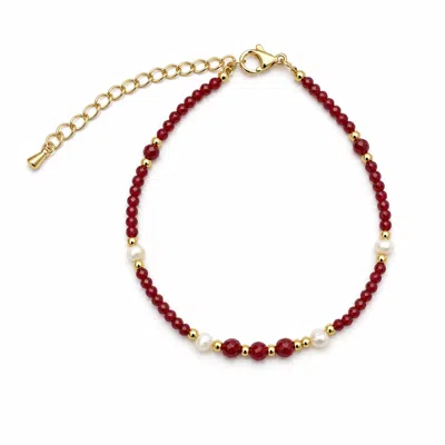 Angel Barocco Women's Red Agate & Freshwater Pearl Beaded Bracelet