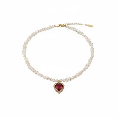 Angel Barocco Women's Red Ruby Heart Baroque Pearl Necklace In Gold