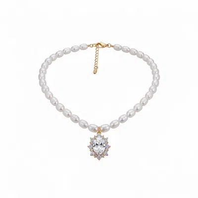 Angel Barocco Women's Seeds Pearl Choker Necklace With Crystal Pendant - White