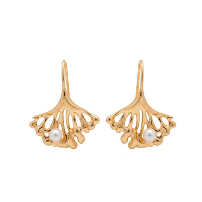 Angel Barocco Women's Silver & Gold Ginkgo Leaf Pearl Earrings - Gold