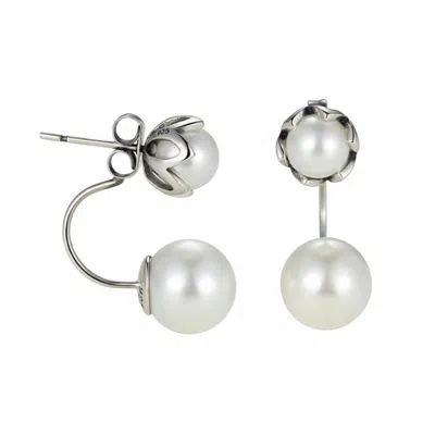 Angel Barocco Women's Silver Double Side Pearl Earrings