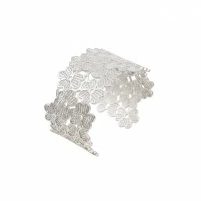 Angel Barocco Women's Silver Floral Lace Open Cuff Bangle