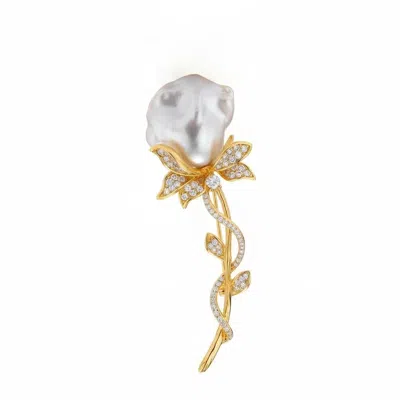 Angel Barocco Women's Silver / Gold Baroque Pearl Rose Brooch - Silver In Silver/gold