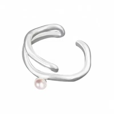 Angel Barocco Women's Silver Natural Freshwater Pearl Ring Irregular Design In Metallic
