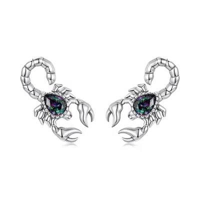 Angel Barocco Women's Silver Vintage Scorpion Mystic Stone Stud Earrings In Metallic