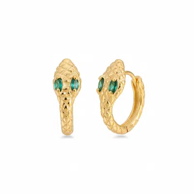 Angel Barocco Women's Small & Dainty Snake Hoops Earrings - Gold- Green