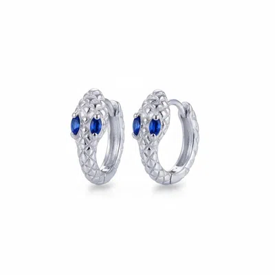 Angel Barocco Women's Small & Dainty Snake Hoops Earrings - Silver- Blue