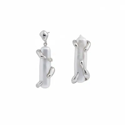 Angel Barocco Women's Stick Baroque Pearl Earrings - Silver