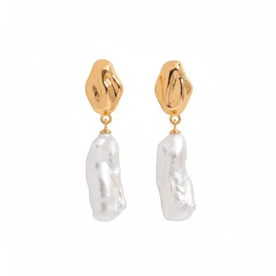 Angel Barocco Women's Stick Baroque Pearl Stud Earrings - Gold