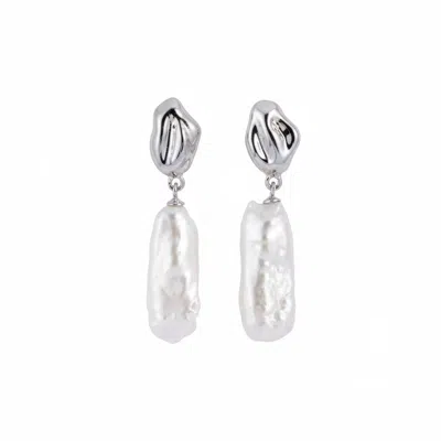 Angel Barocco Women's Stick Baroque Pearl Stud Earrings - Silver In Metallic