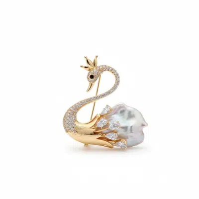 Angel Barocco Women's Swan Baroque Pearl Brooch - Gold