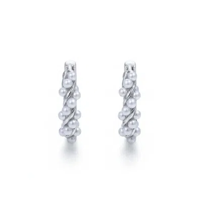 Angel Barocco Women's Twisted Pearl Mini Hoop Earrings - Silver In Metallic