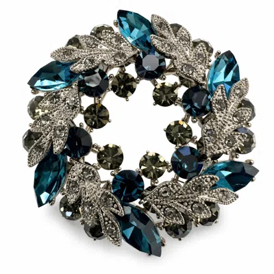 Angel Barocco Women's Vintage Crystal Leaf Wreath Brooch – Two Colours - Blue