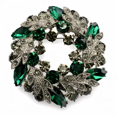 Angel Barocco Women's Vintage Crystal Leaf Wreath Brooch – Two Colours - Green