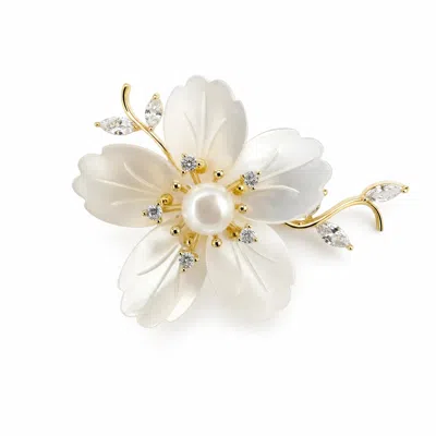 Angel Barocco Women's White Mother Of Pearl Flower Branch Brooch