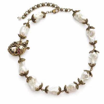 Angel Barocco Women's White Vintage Baroque Pearl Heart Necklace