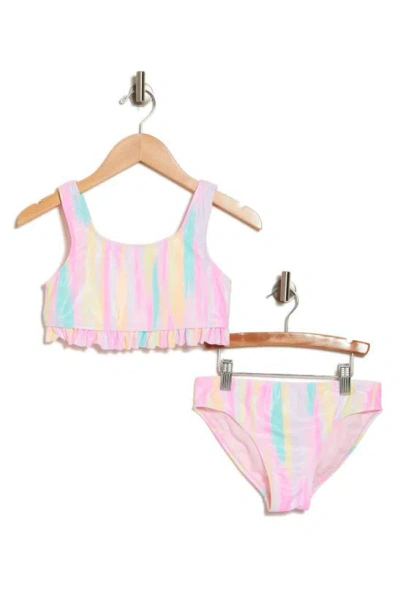 Angel Beach Kids' Ruffle Hem Two-piece Swimsuit In Pink Multi