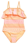 Angel Beach Kids' Ruffle One-piece Swimsuit In Orange