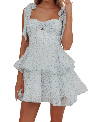 Angel Biba Shoulder Strap Floral Mini Dress In Blue